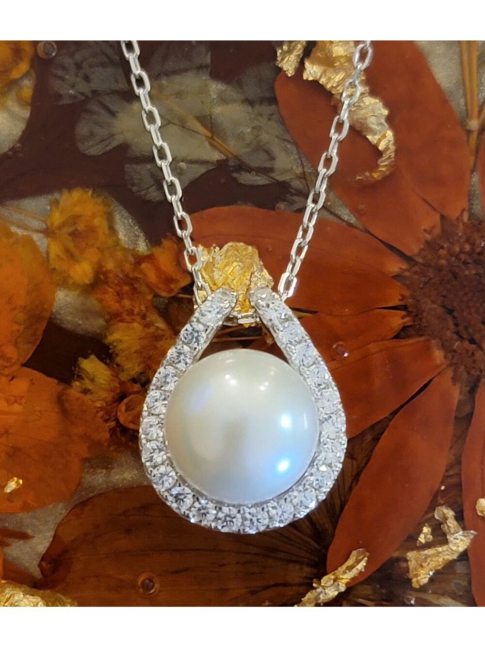 10-11mm Freshwater Pearl Pendant Necklace 925 Sterling Silver CZ 20-22in NWT